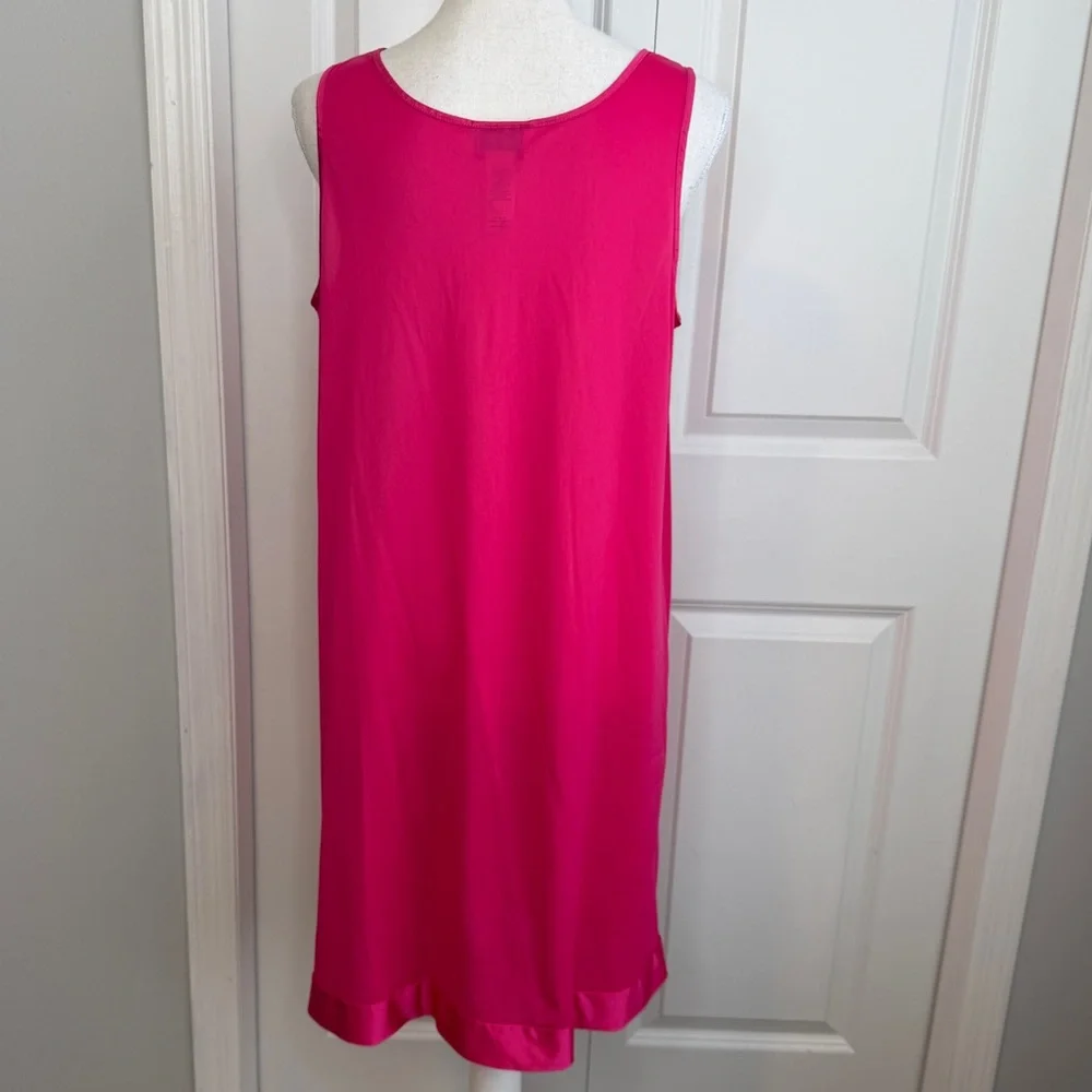 Vanity Fair Vintage Bright Pink Sleeveless Satin Nightgown Medium Floral Lace
